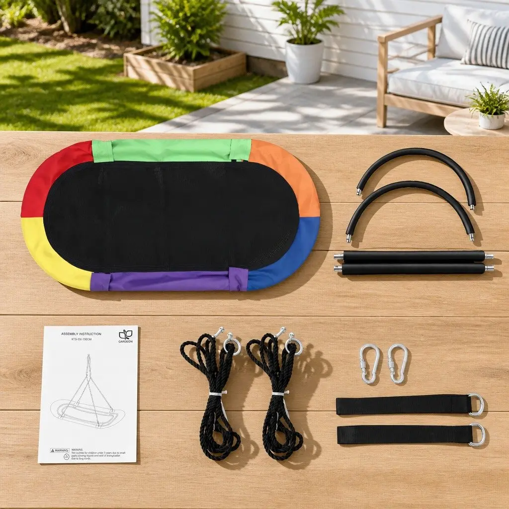 Outdoor Tree Swing Multicolour 150cm Oval Platform Adjustable Ropes Heavy-Duty Suspension Straps