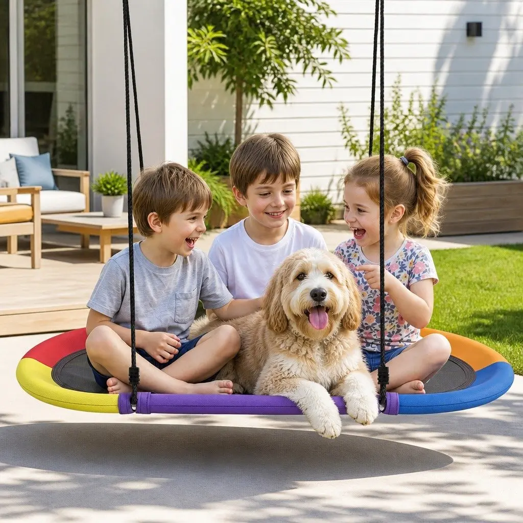 Outdoor Tree Swing Multicolour 150cm Oval Platform Adjustable Ropes Heavy-Duty Suspension Straps
