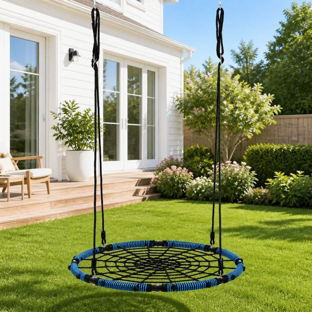 Hammock Tree Swing Blue 98.5cm Oval Platform Steel Frame with Foam Padding