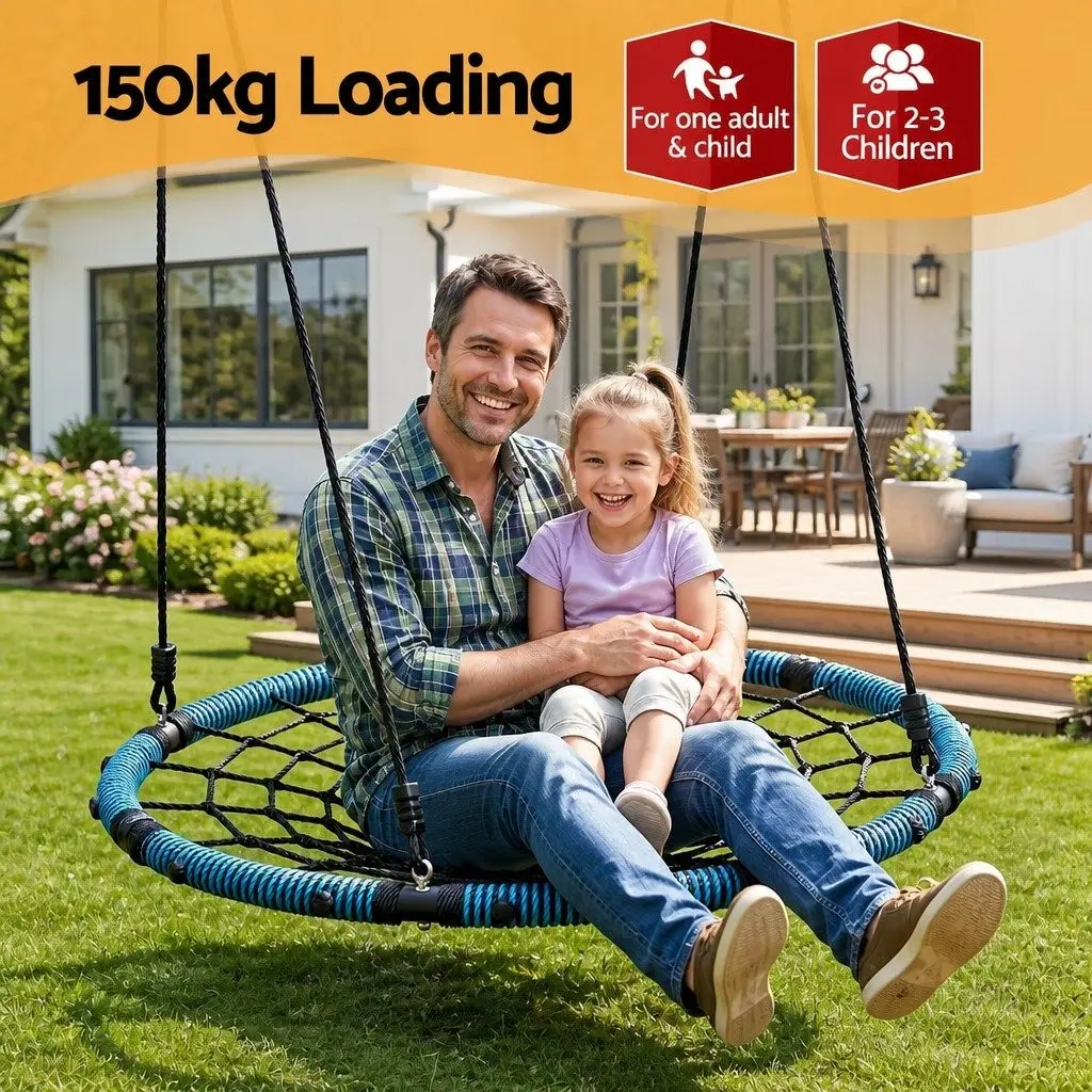 Hammock Tree Swing Blue 98.5cm Oval Platform Steel Frame with Foam Padding