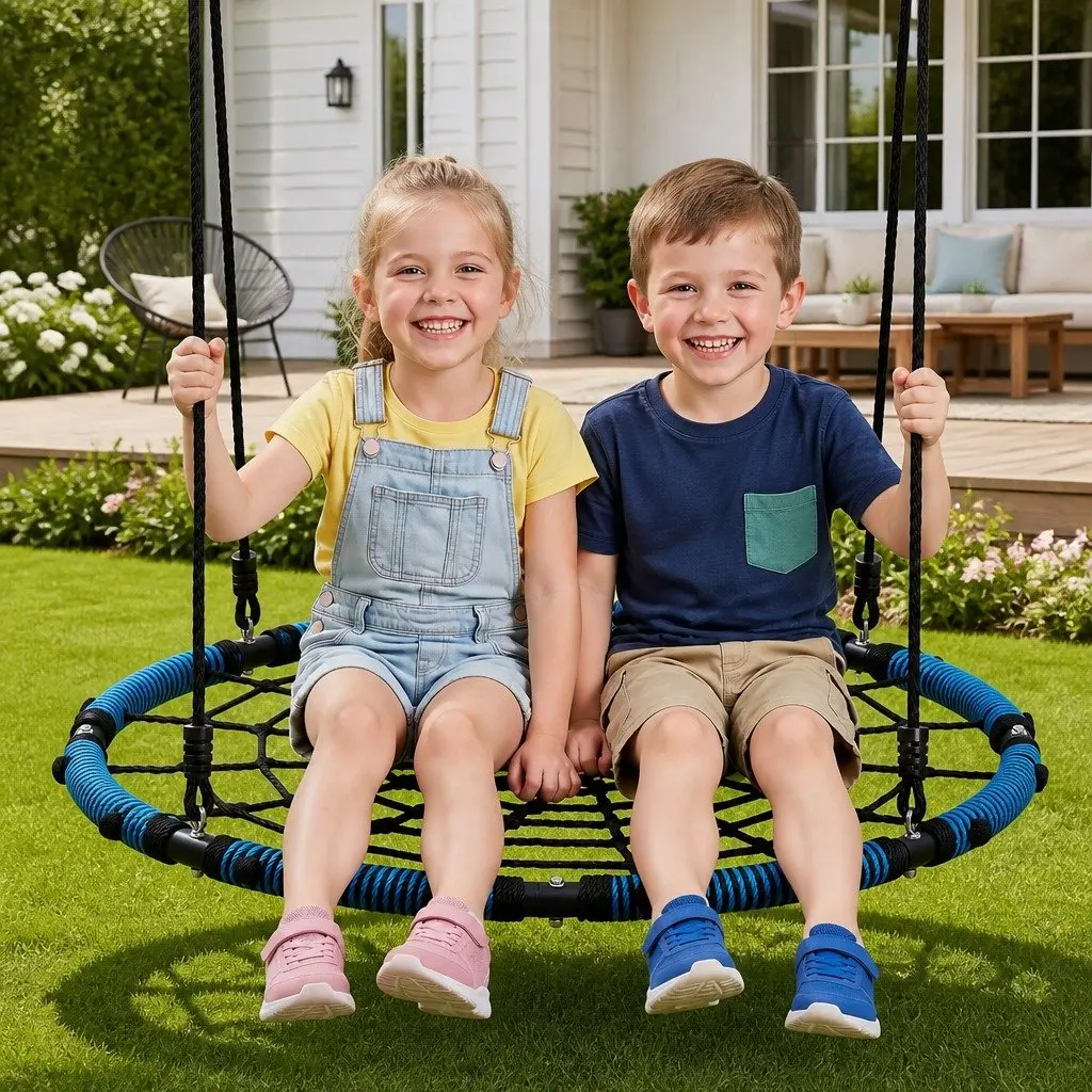 Hammock Tree Swing Blue 98.5cm Oval Platform Steel Frame with Foam Padding