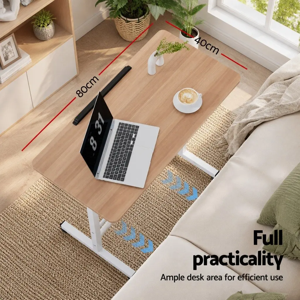 Mobile Laptop Desk Brown Light Wood 80CM Adjustable Height Tilting Portable