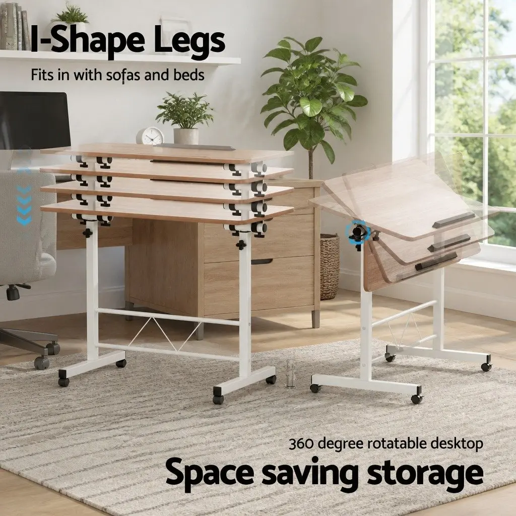 Mobile Laptop Desk Brown Light Wood 80CM Adjustable Height Tilting Portable