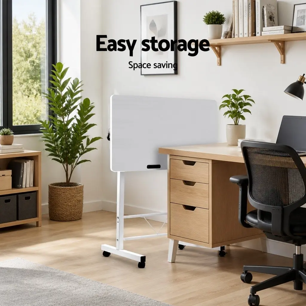 Mobile Laptop Desk White 80CM Adjustable Height 360 Degree Tilting Desktop