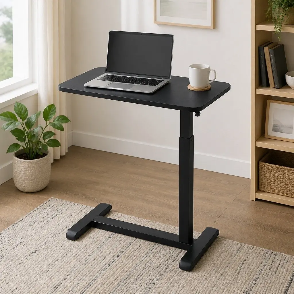 Height Adjustable Mobile Laptop Desk Black 70CM Pneumatic Hand-Control Adjustment
