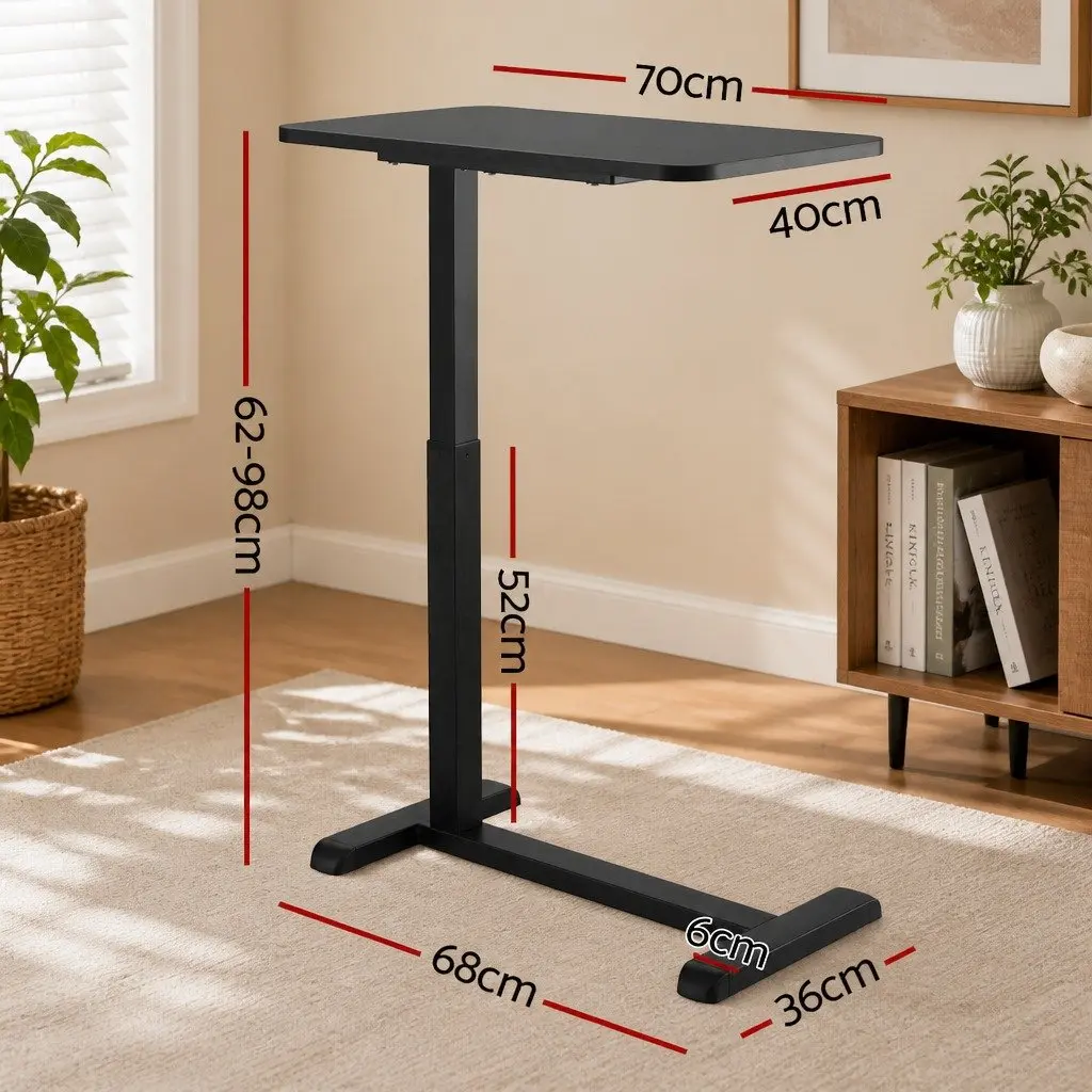 Height Adjustable Mobile Laptop Desk Black 70CM Pneumatic Hand-Control Adjustment