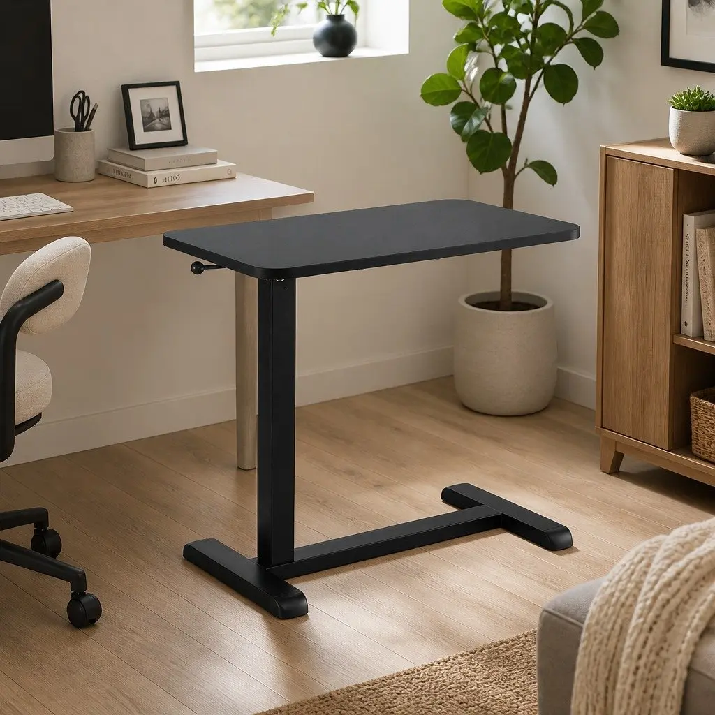 Height Adjustable Mobile Laptop Desk Black 70CM Pneumatic Hand-Control Adjustment