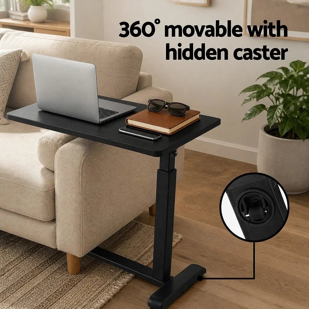 Height Adjustable Mobile Laptop Desk Black 70CM Pneumatic Hand-Control Adjustment