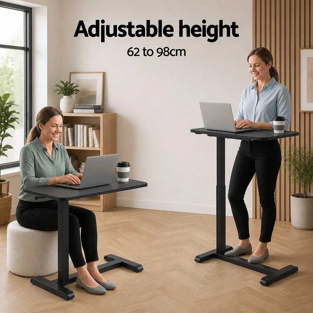 Height Adjustable Mobile Laptop Desk Black 70CM Pneumatic Hand-Control Adjustment