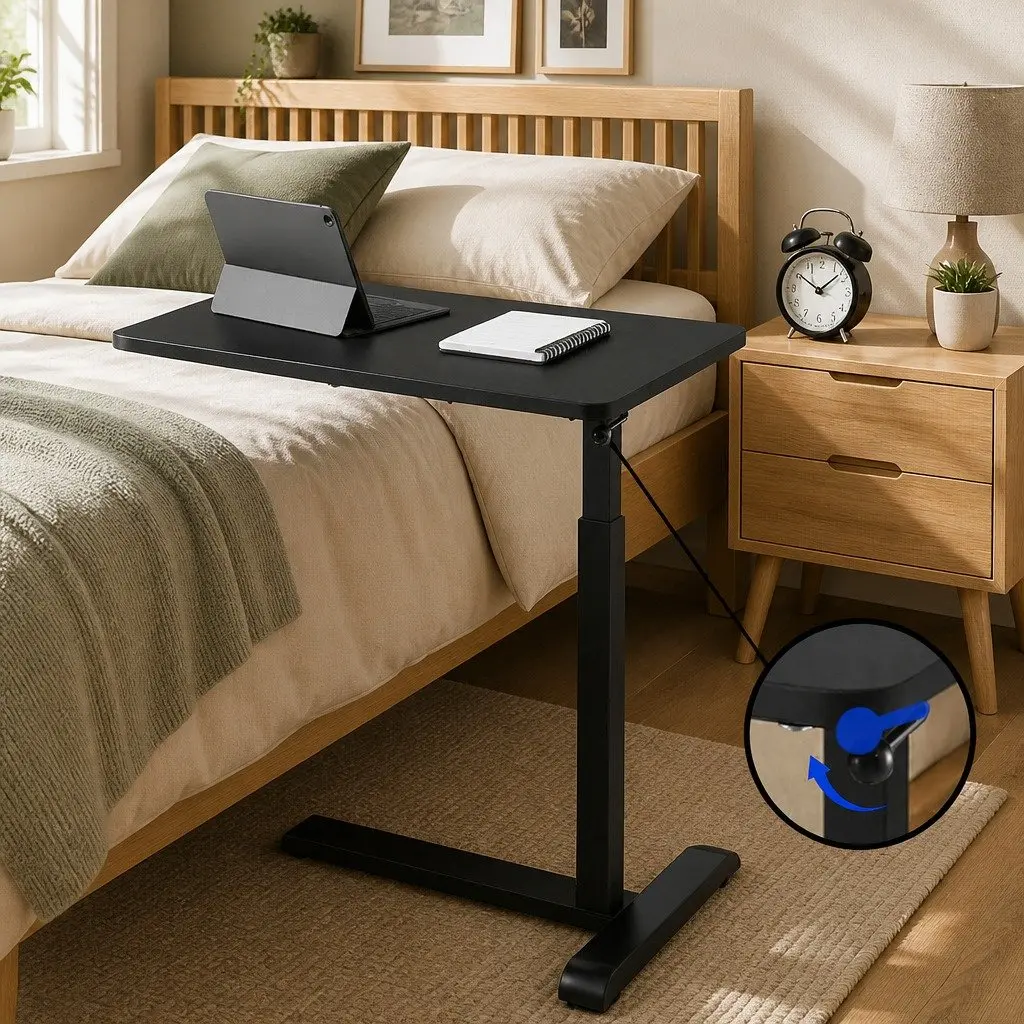 Height Adjustable Mobile Laptop Desk Black 70CM Pneumatic Hand-Control Adjustment