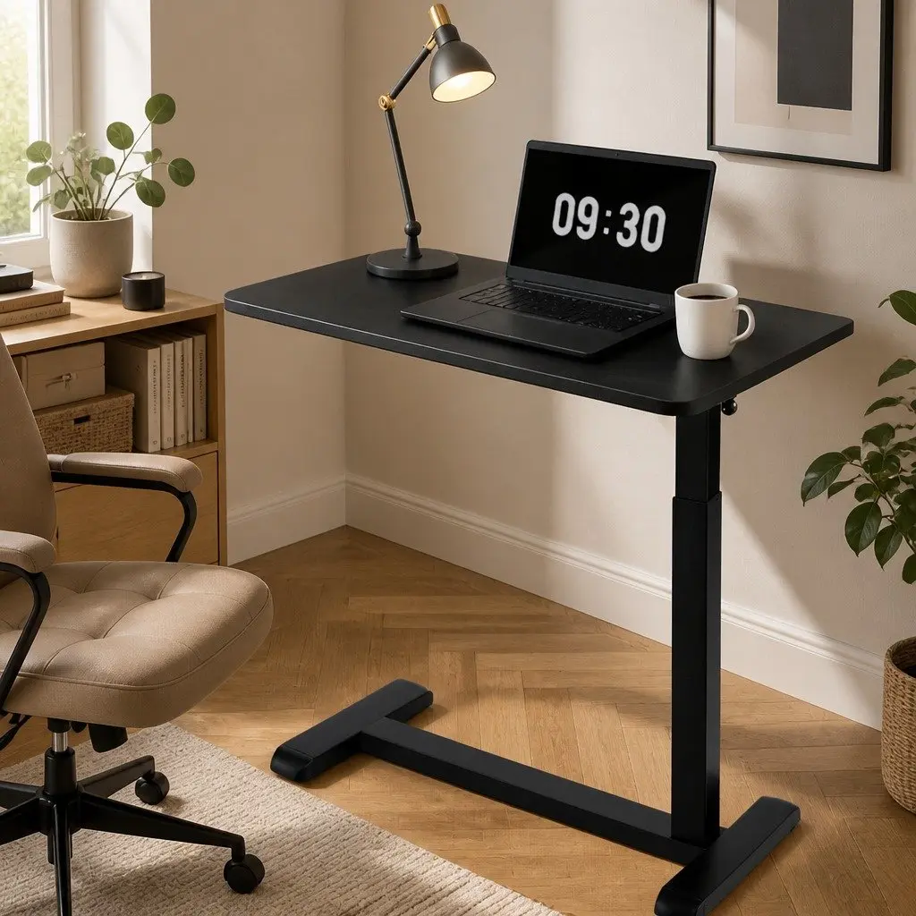 Height Adjustable Mobile Laptop Desk Black 70CM Pneumatic Hand-Control Adjustment