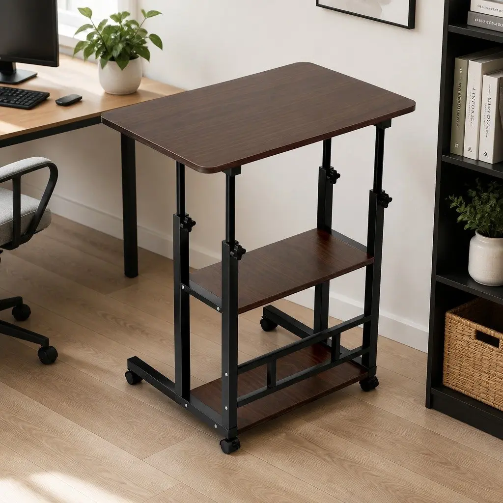 Mobile Laptop Desk Walnut 60CM Height Adjustable with Storage