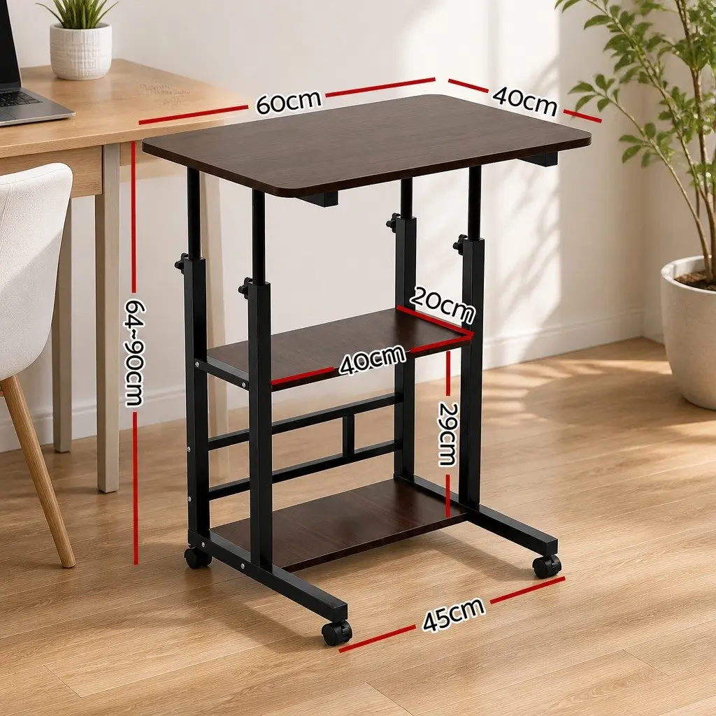 Mobile Laptop Desk Walnut 60CM Height Adjustable with Storage