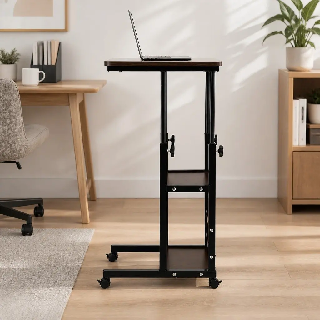 Mobile Laptop Desk Walnut 60CM Height Adjustable with Storage