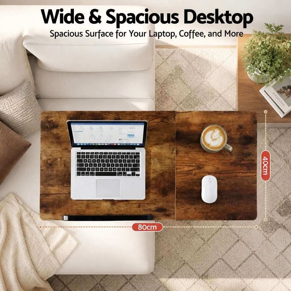 Adjustable Laptop Desk Brown 3 Tier Tiltable Mobile Side Table