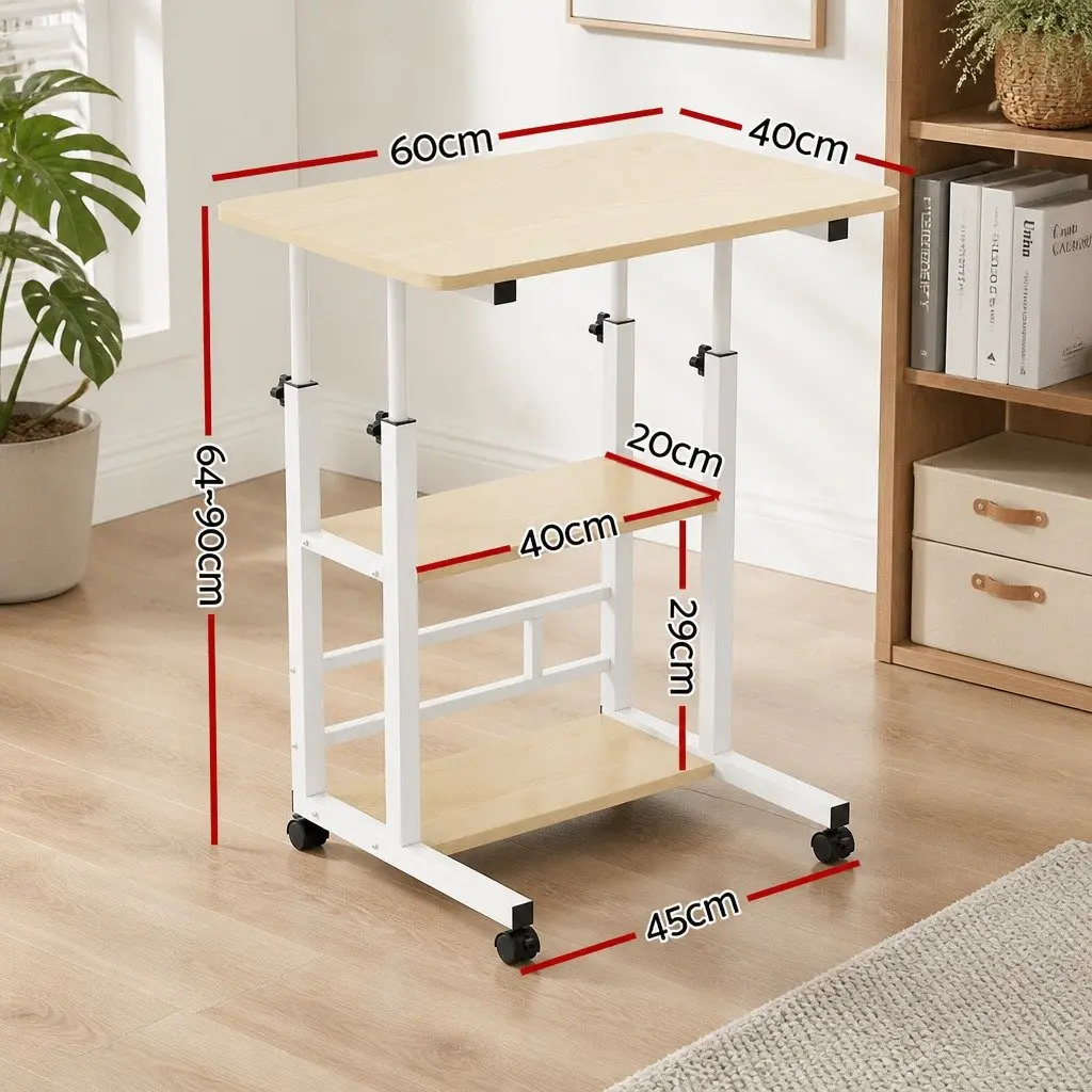 Mobile Laptop Desk Height Adjustable Workstation Computer Stand 60CM White