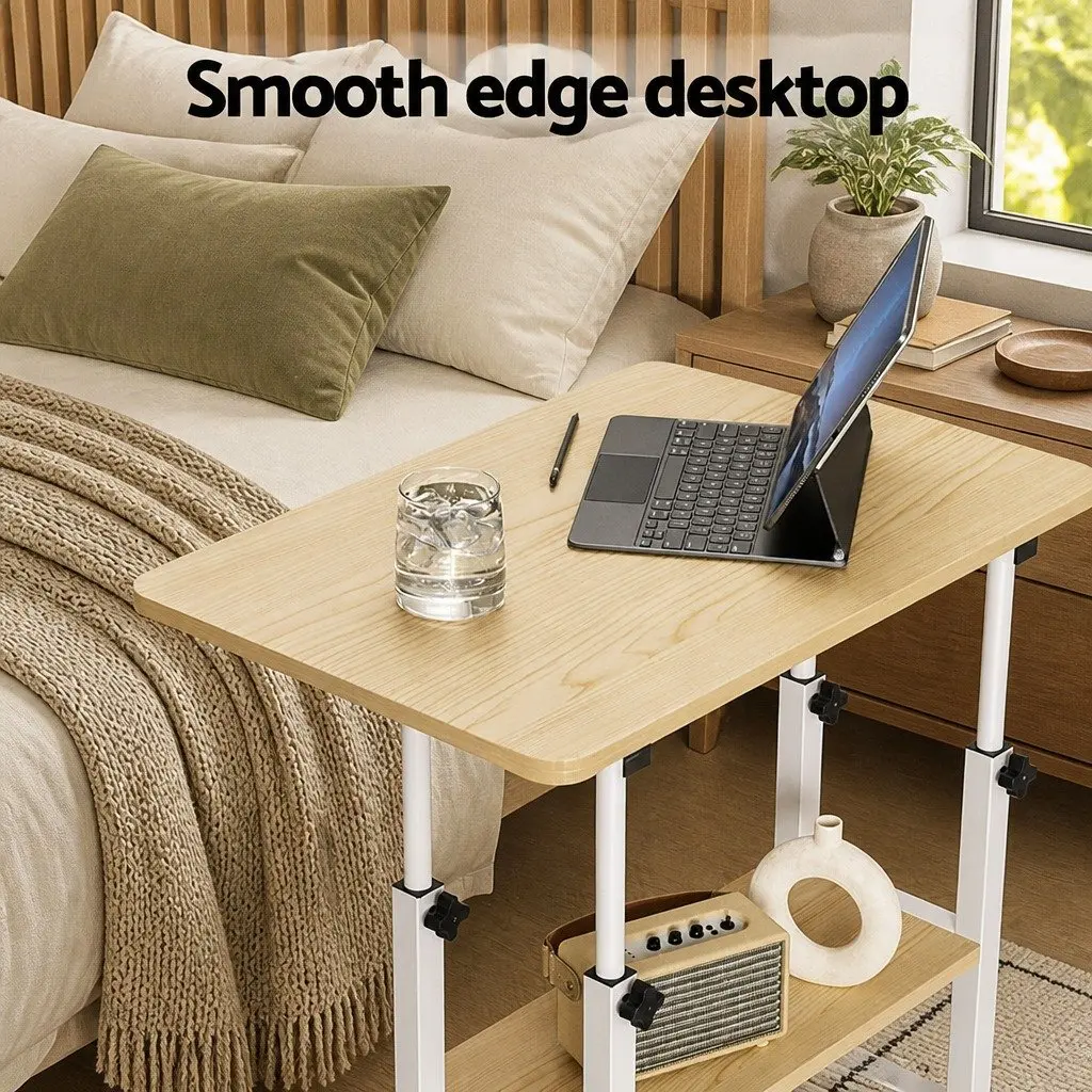 Mobile Laptop Desk Height Adjustable Workstation Computer Stand 60CM White