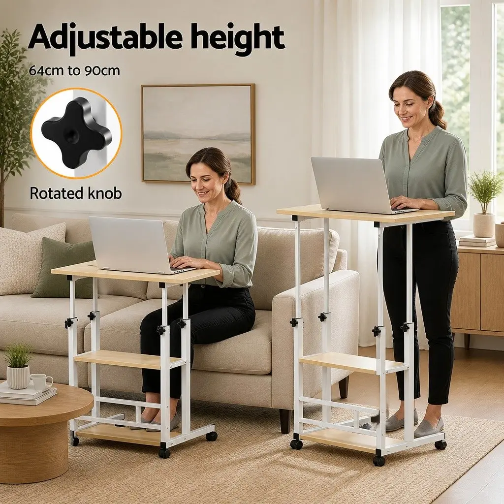 Mobile Laptop Desk Height Adjustable Workstation Computer Stand 60CM White