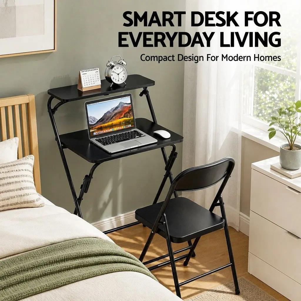 Foldable Laptop Desk Adjustable Study Writing Home Office Black Space Saving