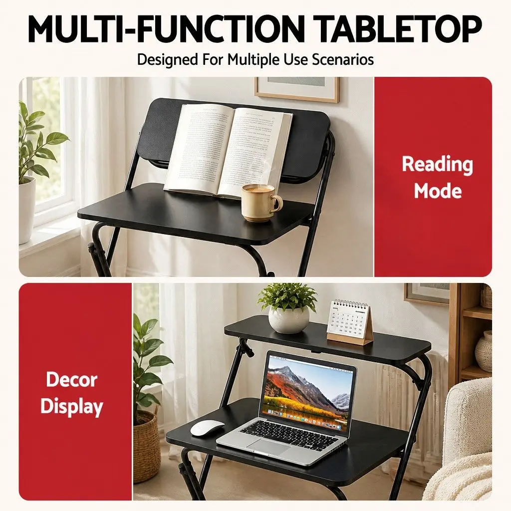 Foldable Laptop Desk Adjustable Study Writing Home Office Black Space Saving