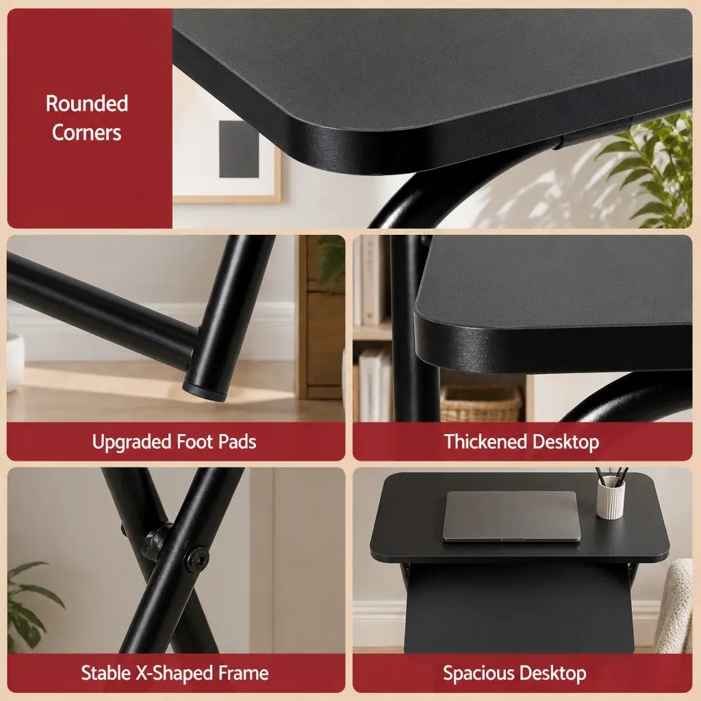 Foldable Laptop Desk Adjustable Study Writing Home Office Black Space Saving