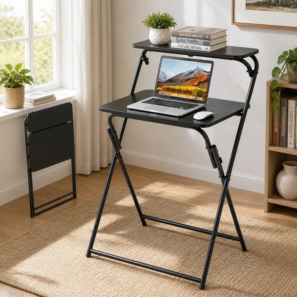 Foldable Laptop Desk Adjustable Study Writing Home Office Black Space Saving