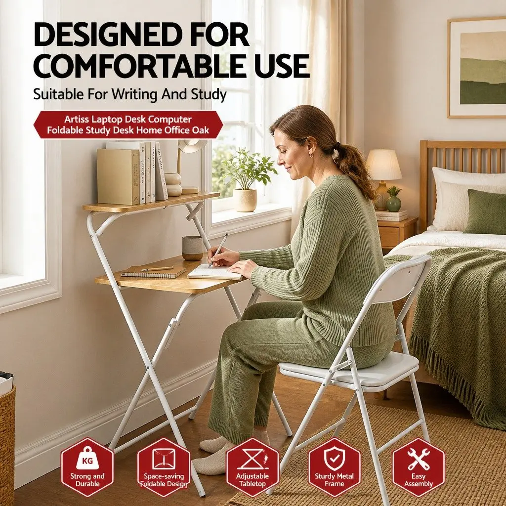 Foldable Laptop Desk Adjustable Computer Study Table Home Office Workstation