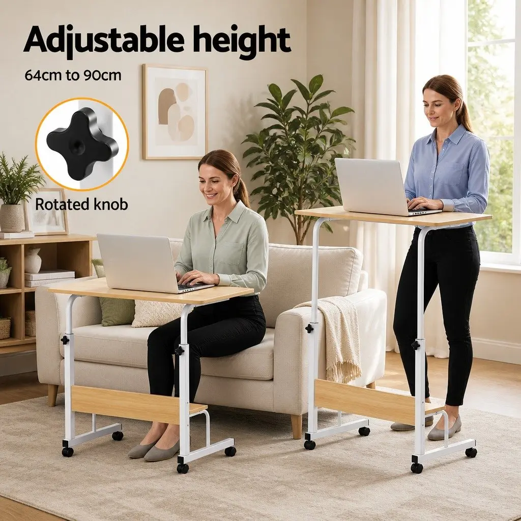 Laptop Desk Walnut Height Adjustable Portable Workstation with Caster Wheels