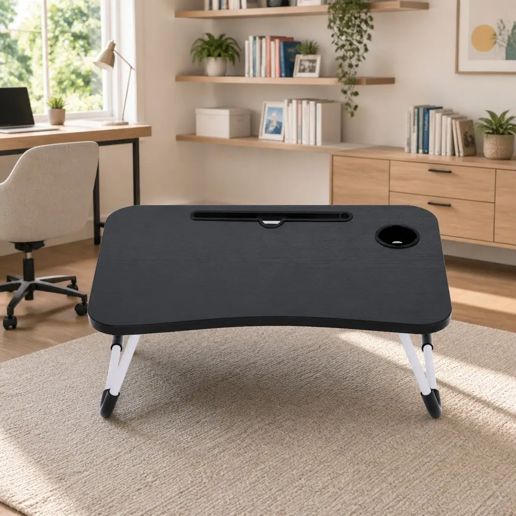 Laptop Stand Black Adjustable Foldable Portable with Cup Holder and Tablet Slot