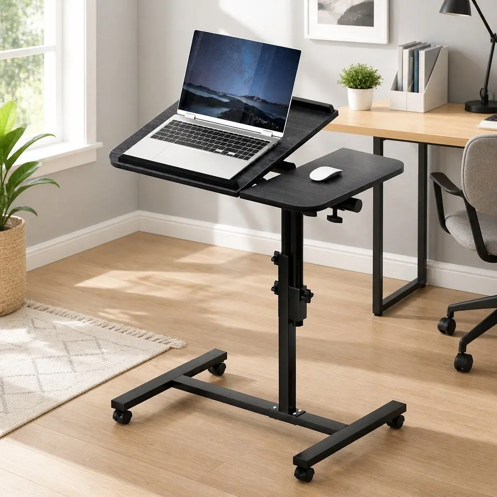 Laptop Stand Black 60CM Adjustable Height Rotating Tilting with Caster