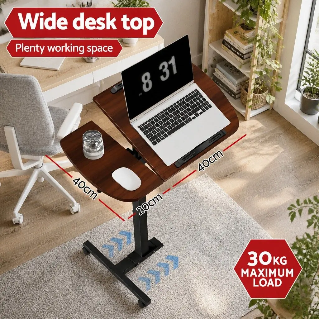 Laptop Stand Walnut Brown Adjustable Height 360° Rotating Tilt Lockable Wheels