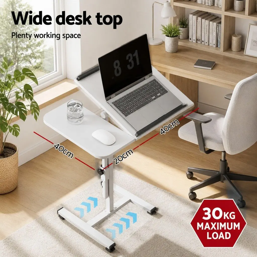 Laptop Stand White 60CM Adjustable Height Rotating Tilt Mobile with Wheels