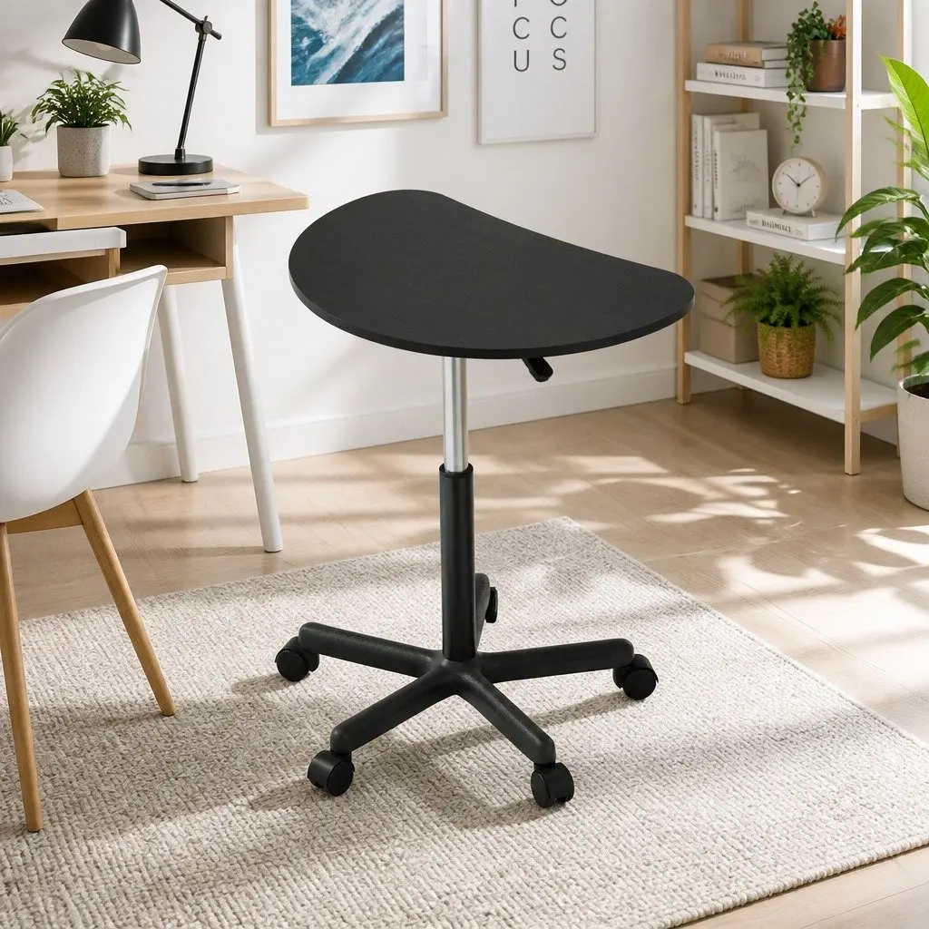 Laptop Desk Black Height Adjustable Portable with Caster Wheels 60cm