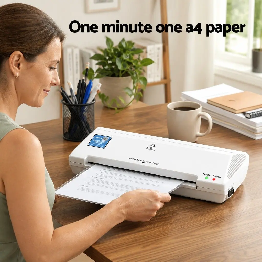 A4 Laminator Machine Hot Cold Thermal Fast Lamination Anti-Jam White Office