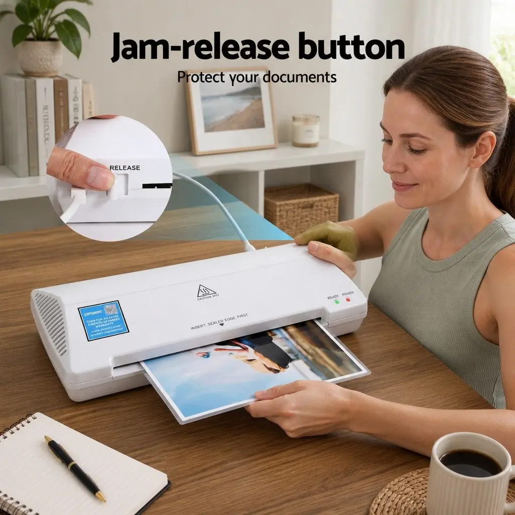 A4 Laminator Machine Hot Cold Thermal Fast Lamination Anti-Jam White Office