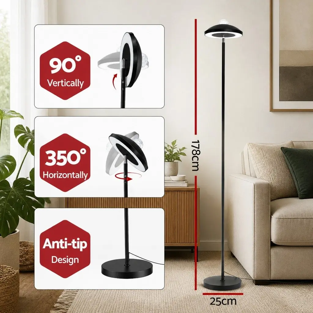 LED Floor Lamp Black 178cm Adjustable Torchiere with Galaxy Projector and Remote Control
