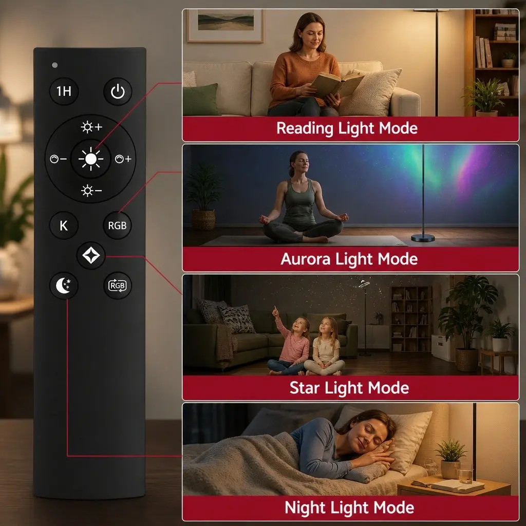 LED Floor Lamp Black 178cm Adjustable Torchiere with Galaxy Projector and Remote Control