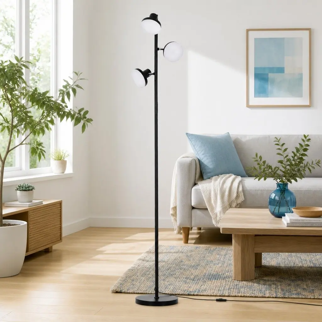 3-Head RGB LED Floor Lamp Black 1685mm Adjustable Heads Remote Control Color Changing Dimmable