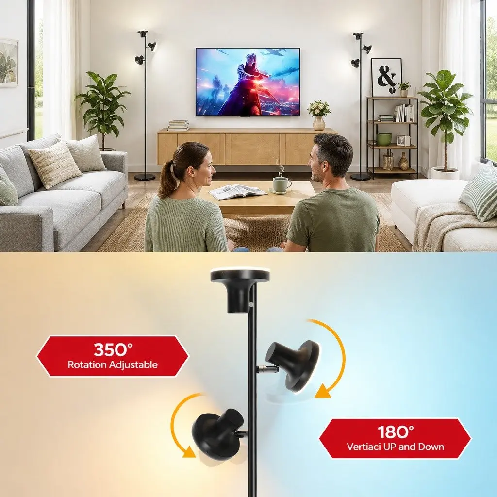 3-Head RGB LED Floor Lamp Black 1685mm Adjustable Heads Remote Control Color Changing Dimmable
