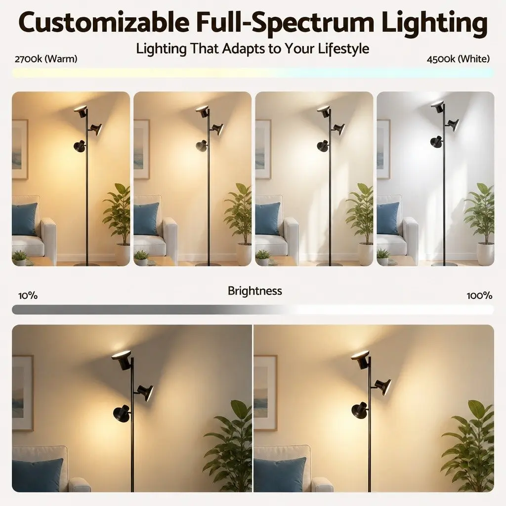 3-Head RGB LED Floor Lamp Black 1685mm Adjustable Heads Remote Control Color Changing Dimmable