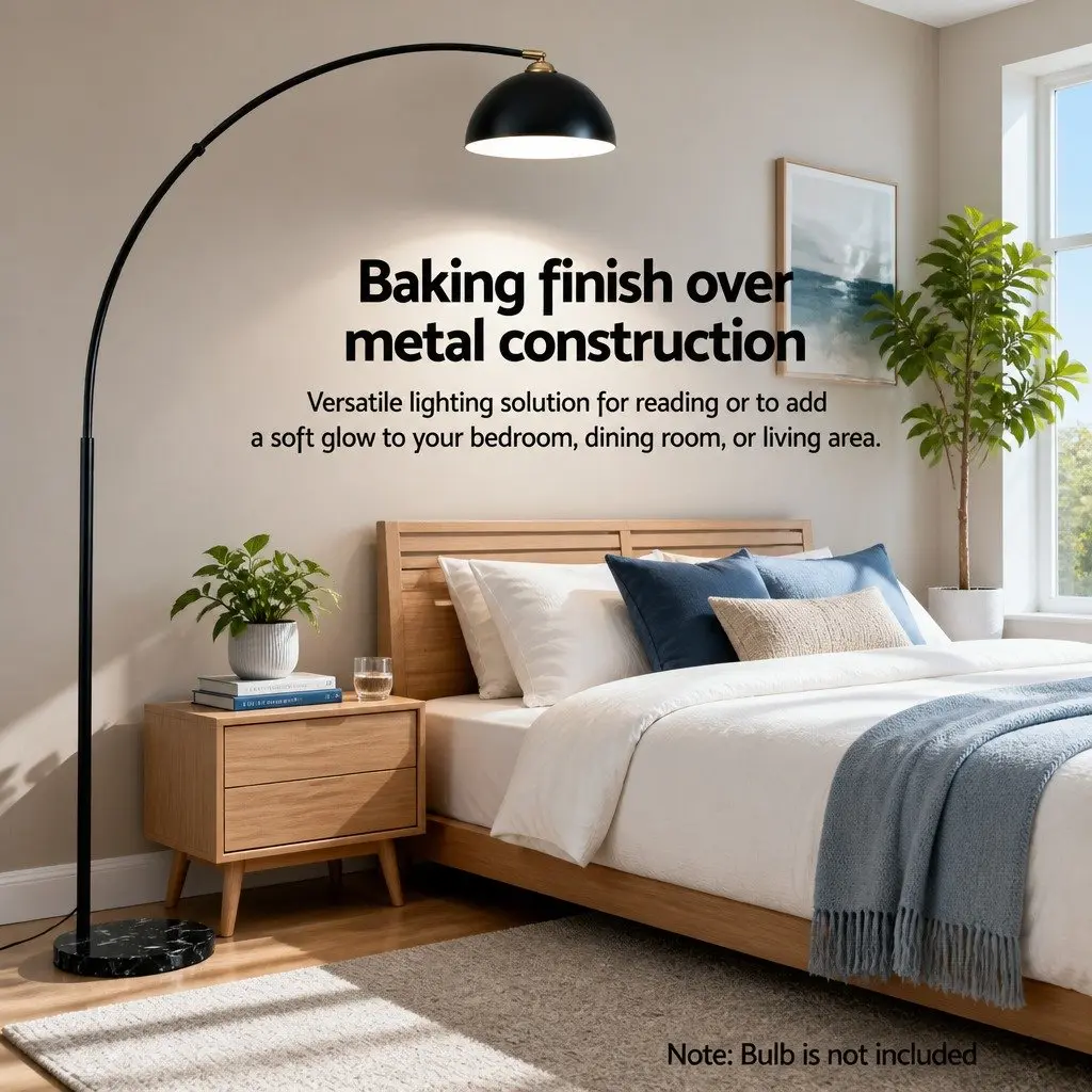 Arched Floor Lamp Black 167cm Adjustable Height Marble Base Reading Task Light