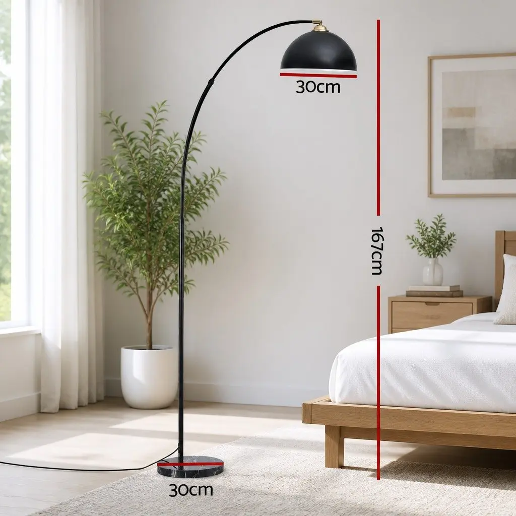 Arched Floor Lamp Black 167cm Adjustable Height Marble Base Reading Task Light