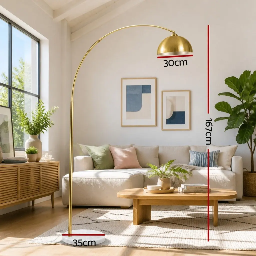 Modern Arched Floor Lamp Gold Standing Reading Light Marble Base Living Room