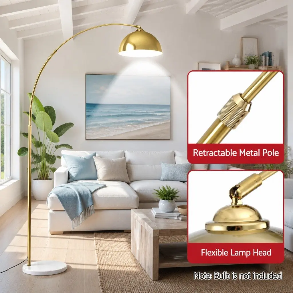 Modern Arched Floor Lamp Gold Standing Reading Light Marble Base Living Room