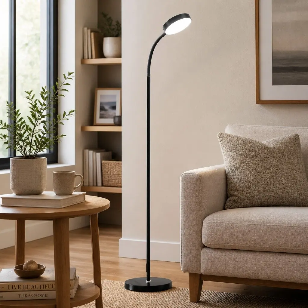 LED Floor Lamp Black 1.5m Remote Control Adjustable Brightness Colour Temperature