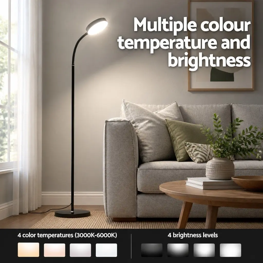 LED Floor Lamp Black 1.5m Remote Control Adjustable Brightness Colour Temperature