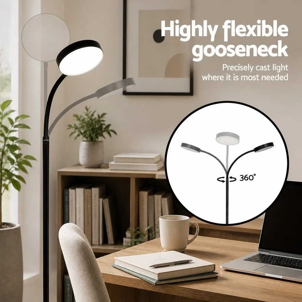 LED Floor Lamp Black 1.5m Remote Control Adjustable Brightness Colour Temperature