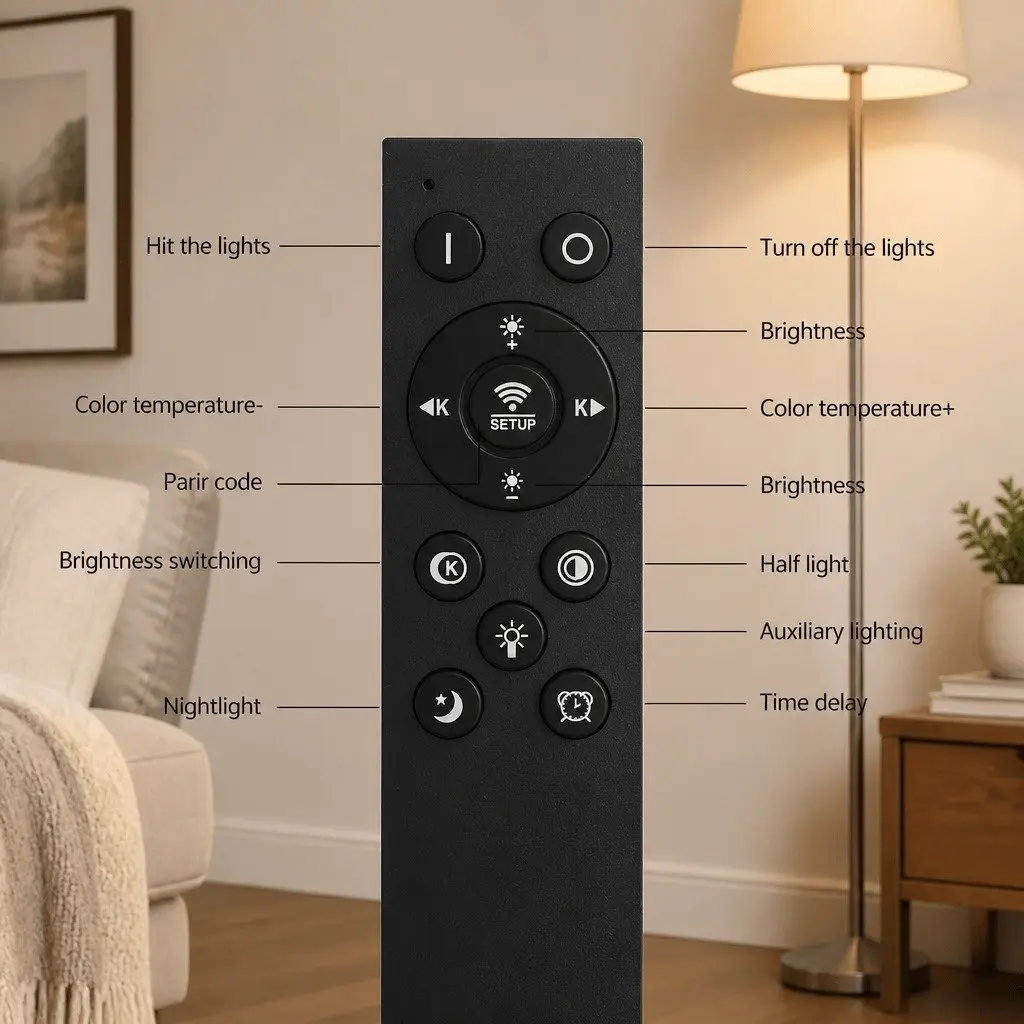 LED Floor Lamp Black 1.5m Remote Control Adjustable Brightness Colour Temperature