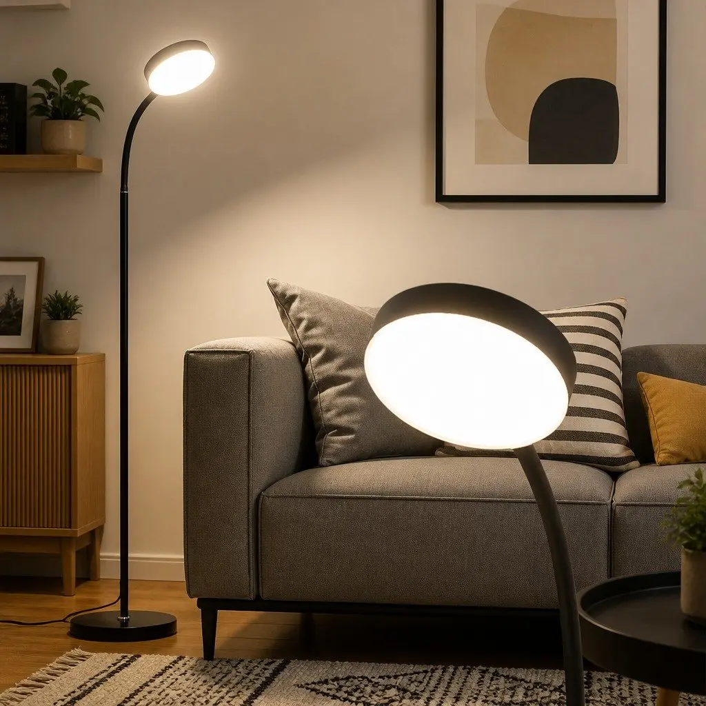 LED Floor Lamp Black 1.5m Remote Control Adjustable Brightness Colour Temperature