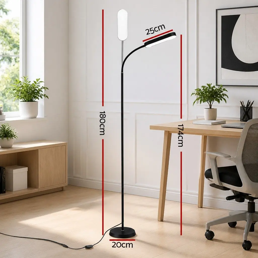 LED Floor Lamp Black 174cm Remote Control Adjustable Gooseneck 4 Colour Temperature